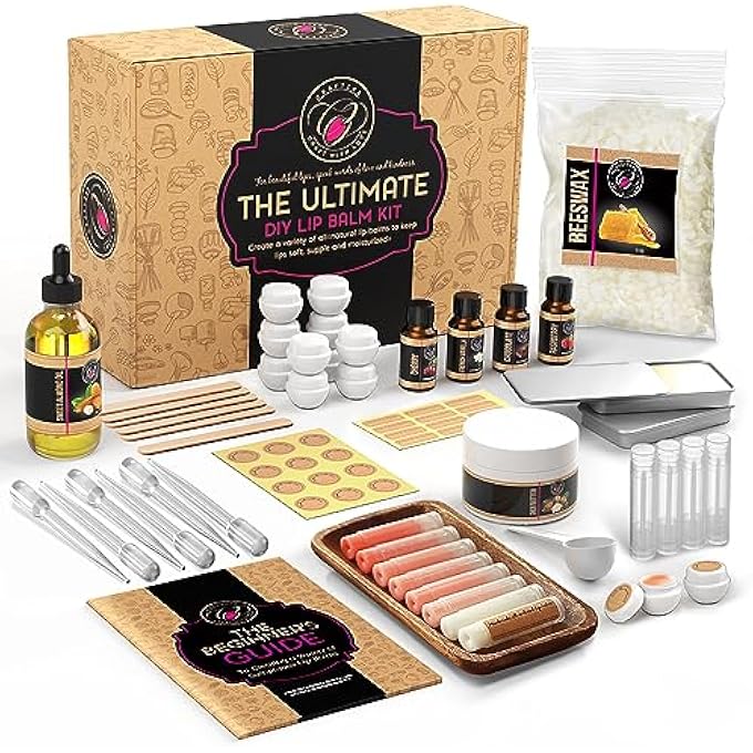 CRAFTZEE LIP BALM MAKING KIT - DIY LIP GLOSS KIT WITH NATURAL BEESWAX BASE, SHEA BUTTER, SWEET ALMOND OIL, ESSENTIAL OILS, TUBES, JARS & MORE CRAFT KIT FOR ADULTS - Image 1